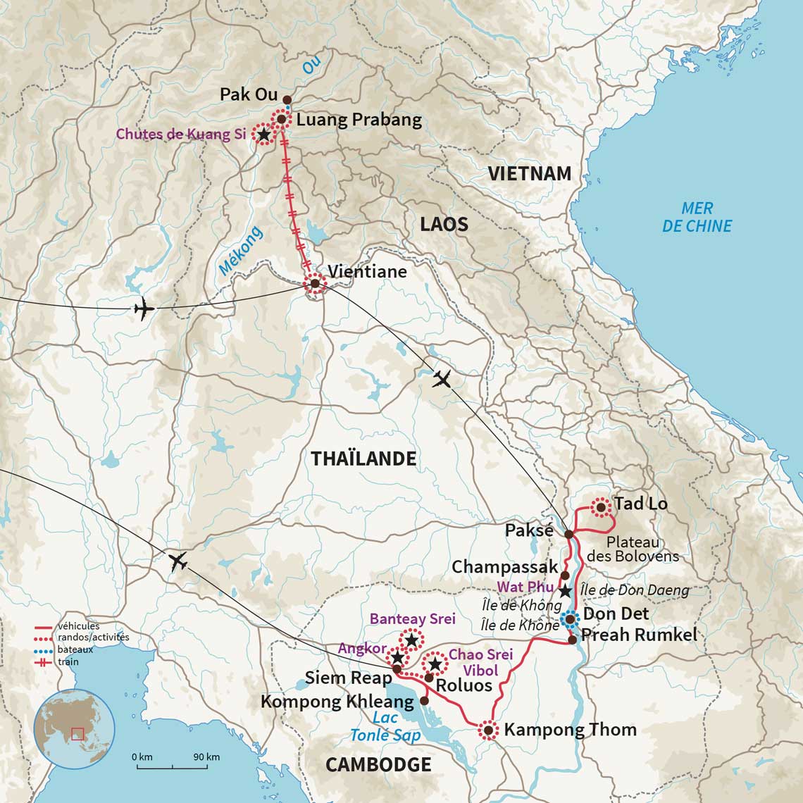 Carte Laos : Au fil du Mékong, De Luang Prabang à Angkor